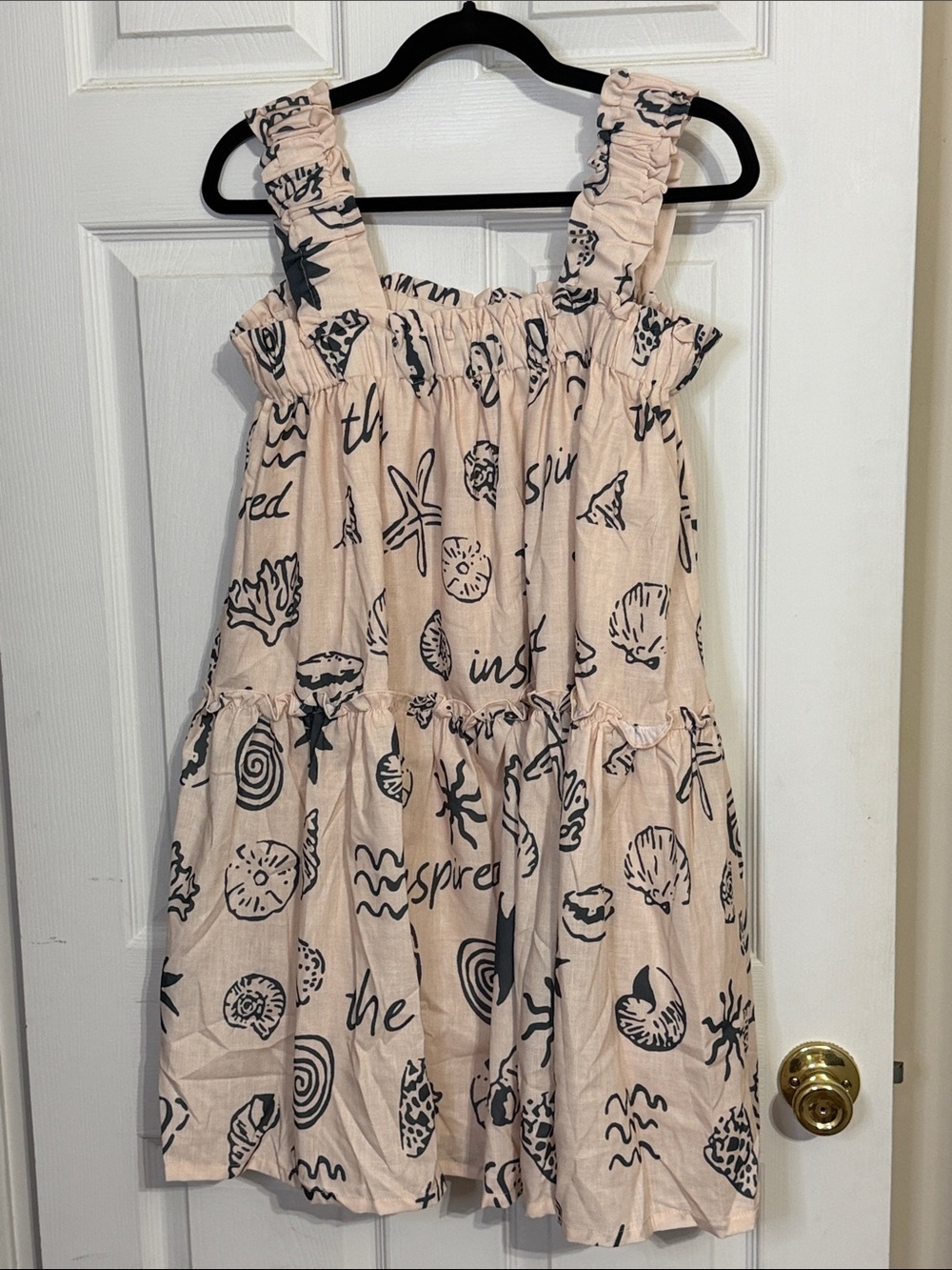 Sleeveless Beige and Navy Seashell Print Sundress